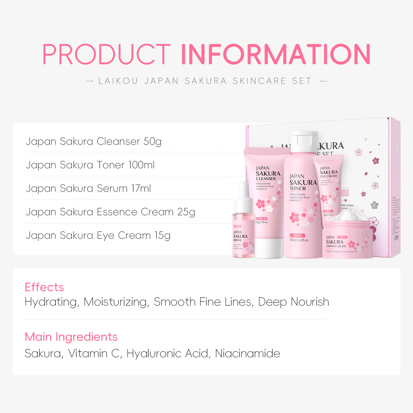 LAIKOU Sakura 5'li Cilt Bakım  - Korean Skincare Routine incelemesi ve fiyatı